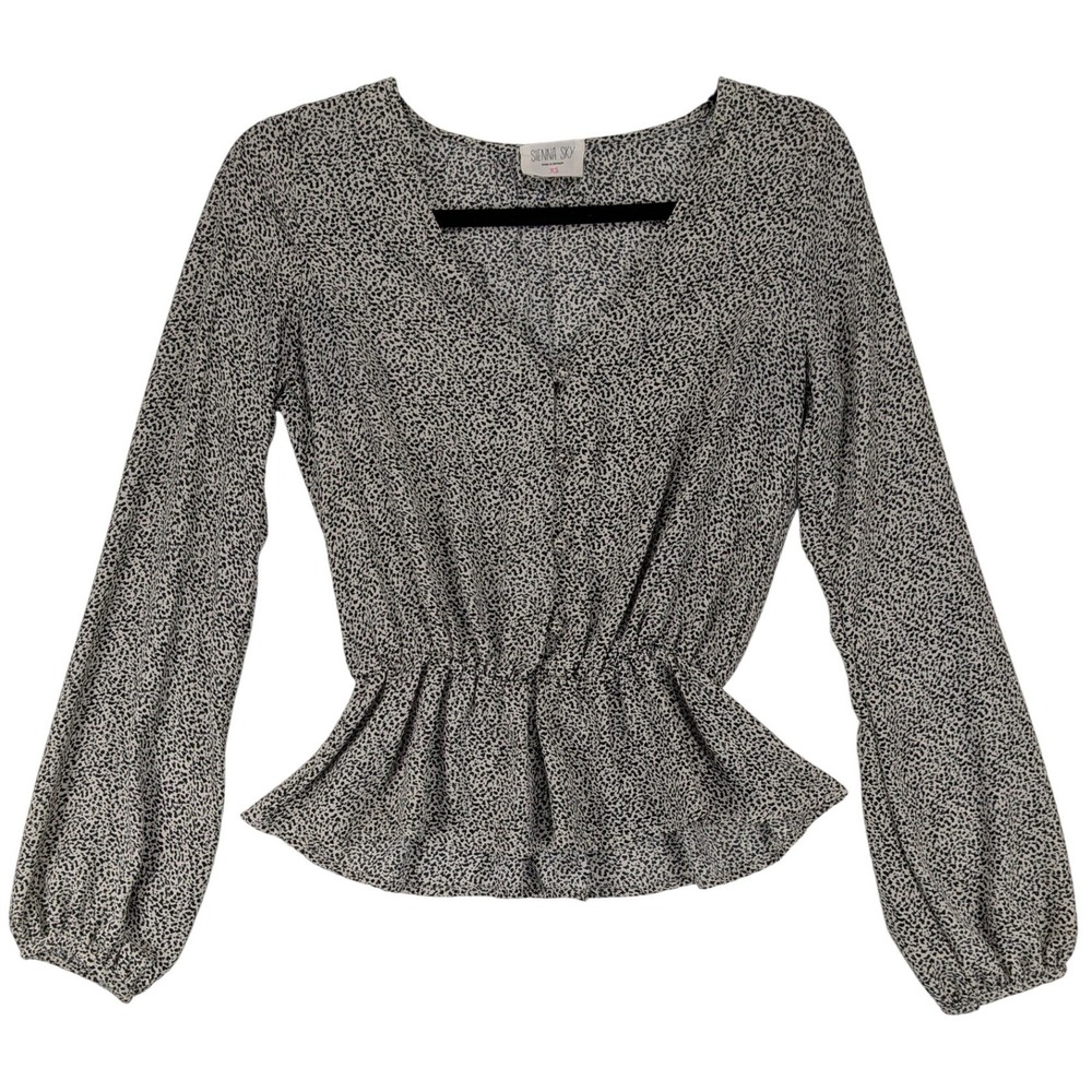 Sienna Sky Peplum Blouse Women XS Black Cream Holiday Office Dressy Casual Chic - Picture 2 of 12